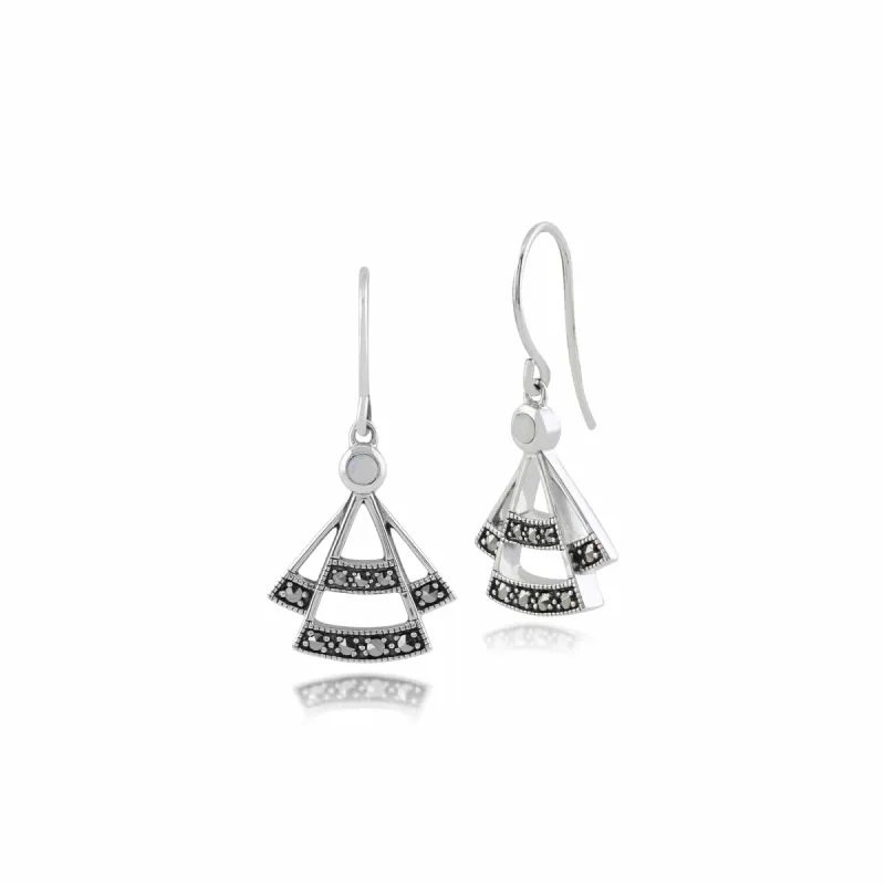Gemondo 925 Sterling Silver Art Deco Opal & Marcasite Drop Earrings sold by Gemondo Jewellery