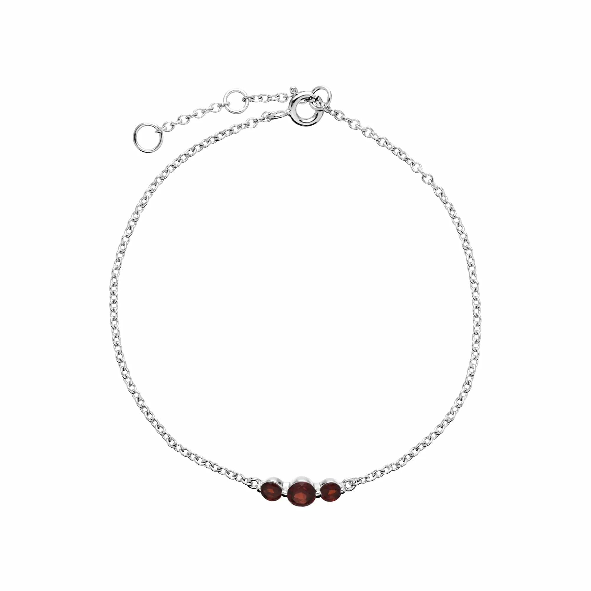 Classic Round Garnet Three Stone Gradient Bracelet in Sterling Silver sold by Gemondo Jewellery