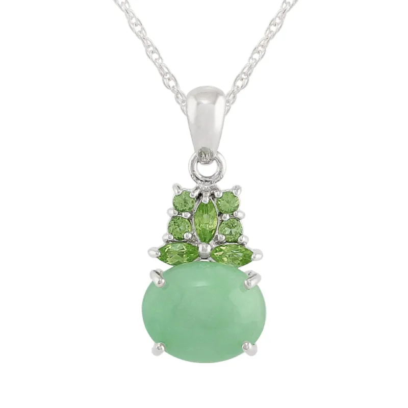 Classic Cabochon Green Jade & Peridot Cluster Pendant in Sterling Silver sold by Gemondo Jewellery