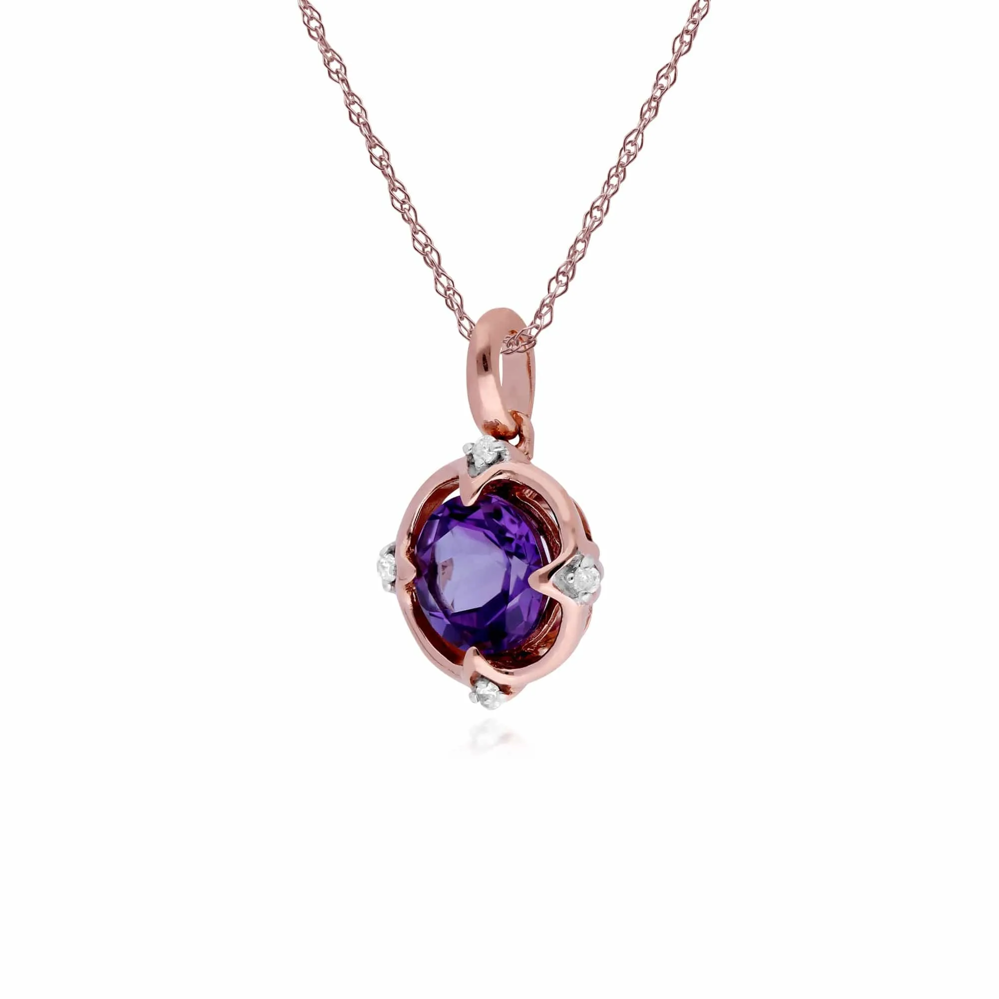 Classic Round Amethyst & Diamond Quarterfoil Pendant in 9ct Rose Gold sold by Gemondo Jewellery product image thumbnail 2