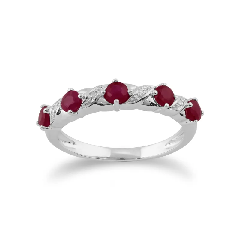 Classic Round Ruby & Diamond Half Eternity Ring in 9ct White Gold sold by Gemondo Jewellery