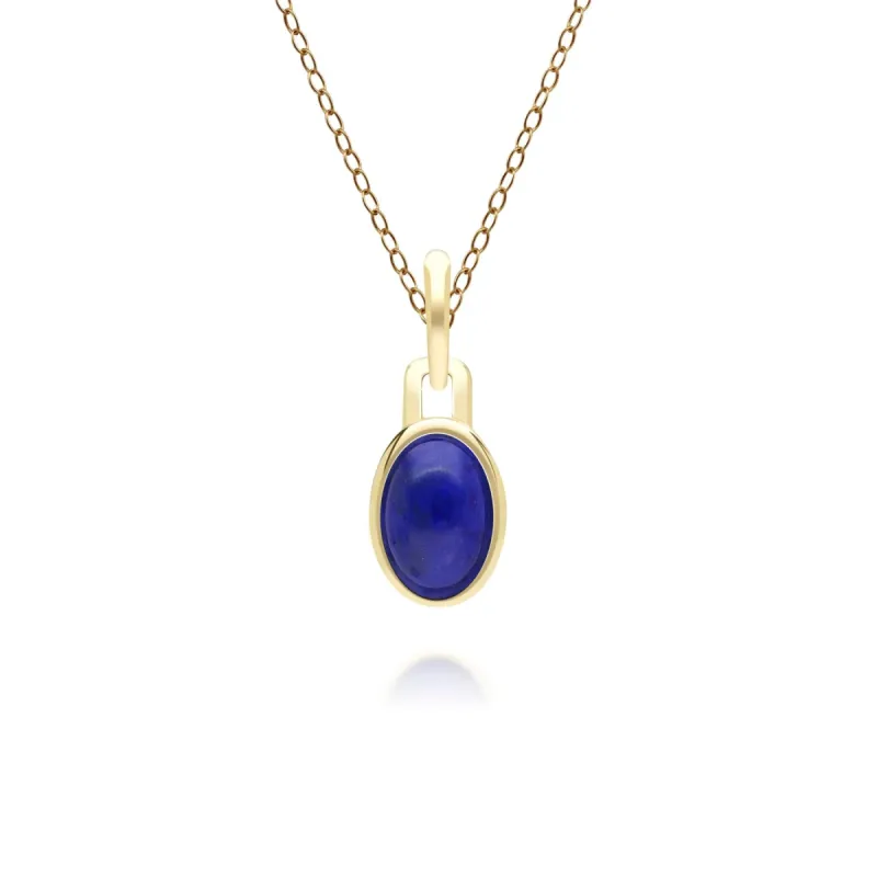 Classic Oval Lapis Lazuli Pendant Necklace in 9ct Yellow Gold sold by Gemondo Jewellery