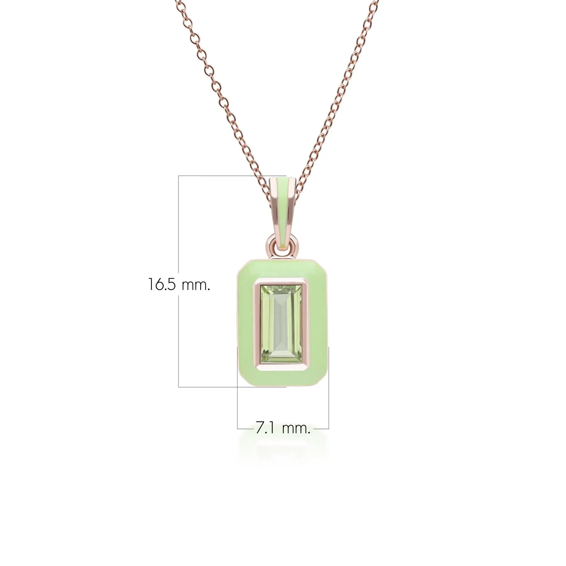 Siberian Waltz Green Enamel & Baguette Peridot Pendant Necklace in Rose Gold Plated Sterling Silver sold by Gemondo Jewellery product image thumbnail 2