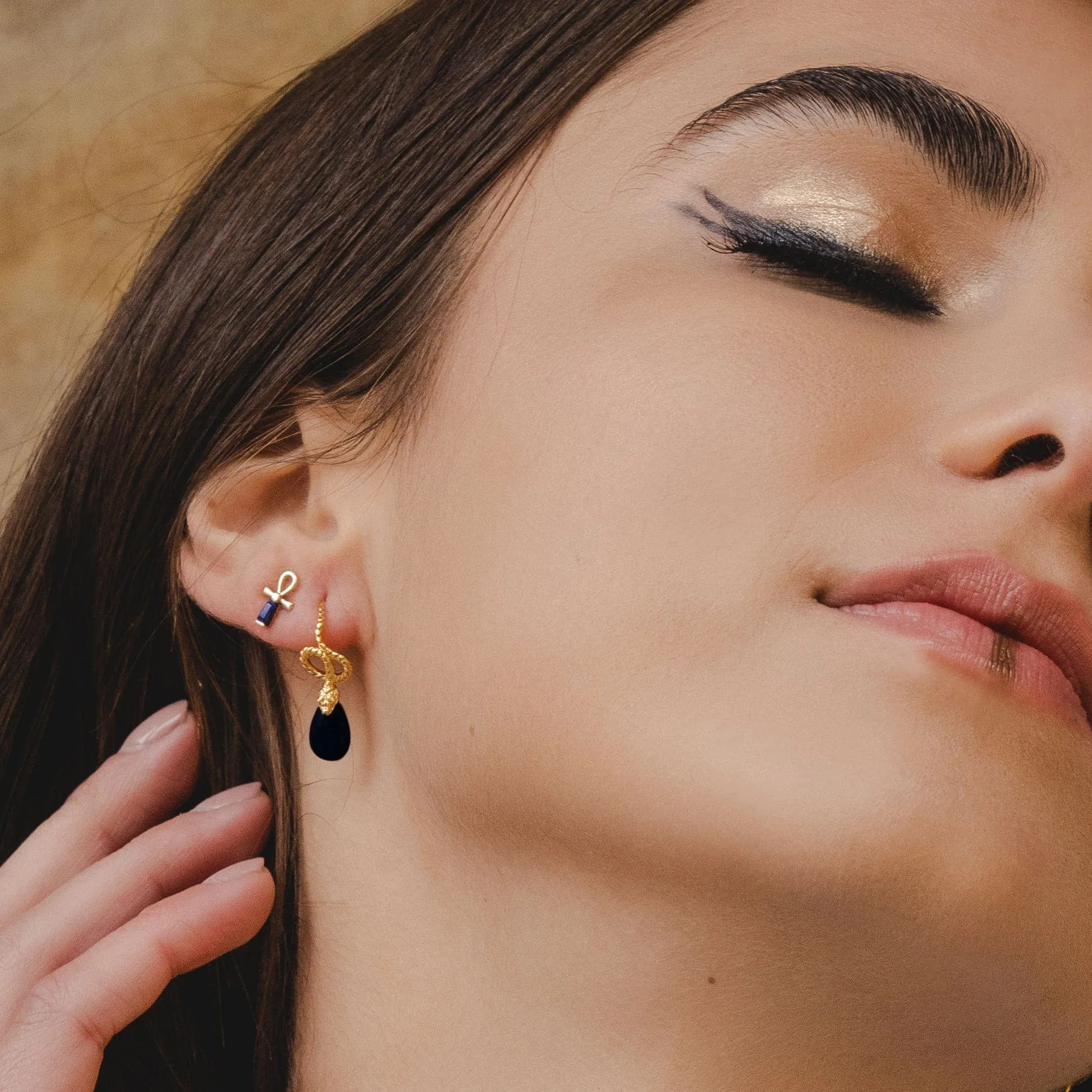 ECFEW™ Onyx Winding Snake Drop Earrings in Gold Plated Sterling Silver sold by Gemondo Jewellery product image thumbnail 2