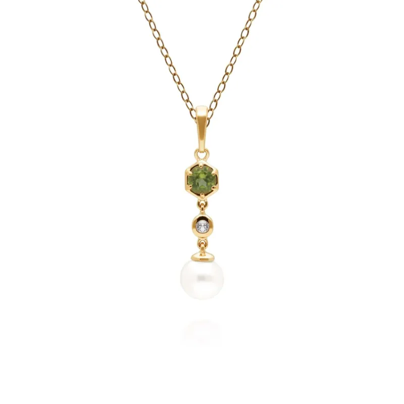 Modern Pearl, Peridot & Topaz Drop Pendant in Gold Plated Silver sold by Gemondo Jewellery
