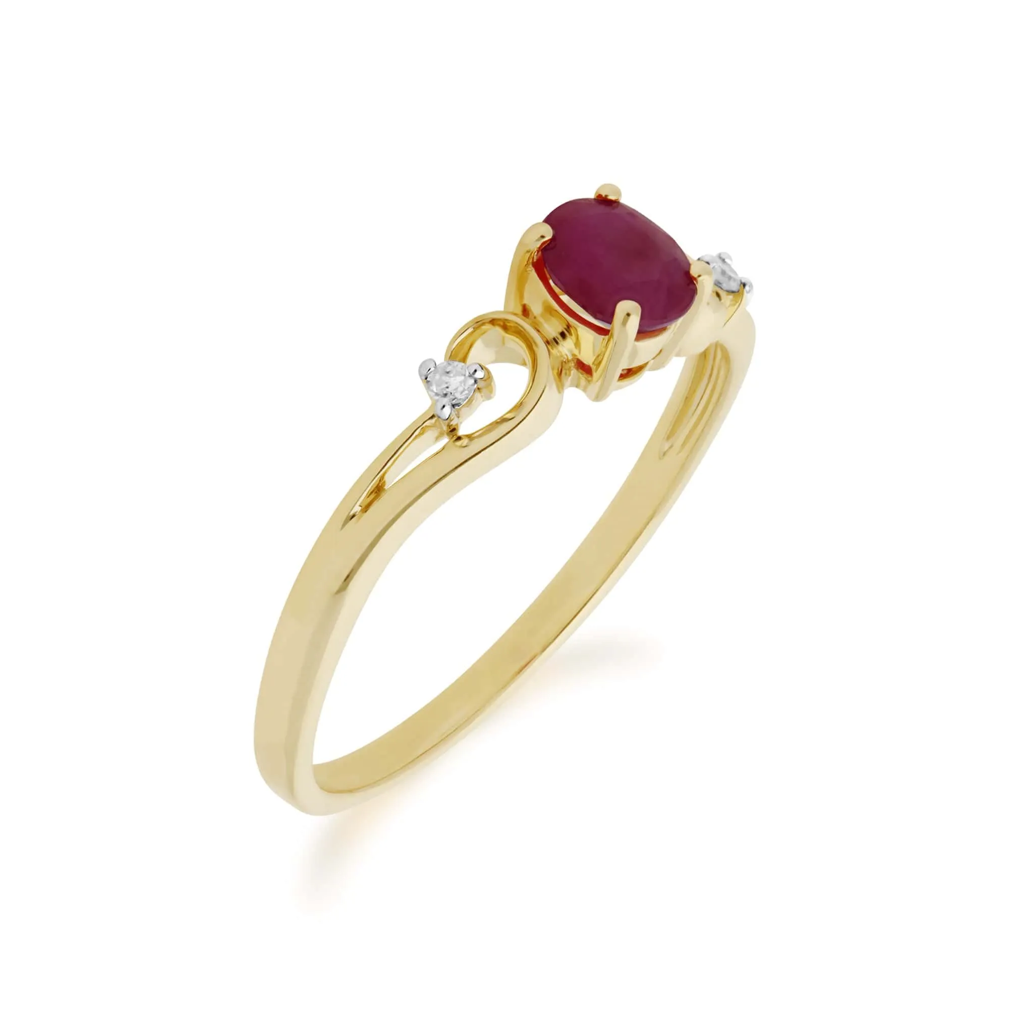Classic Oval Ruby & Two Diamond Ring in 9ct Yellow Gold sold by Gemondo Jewellery product image thumbnail 2