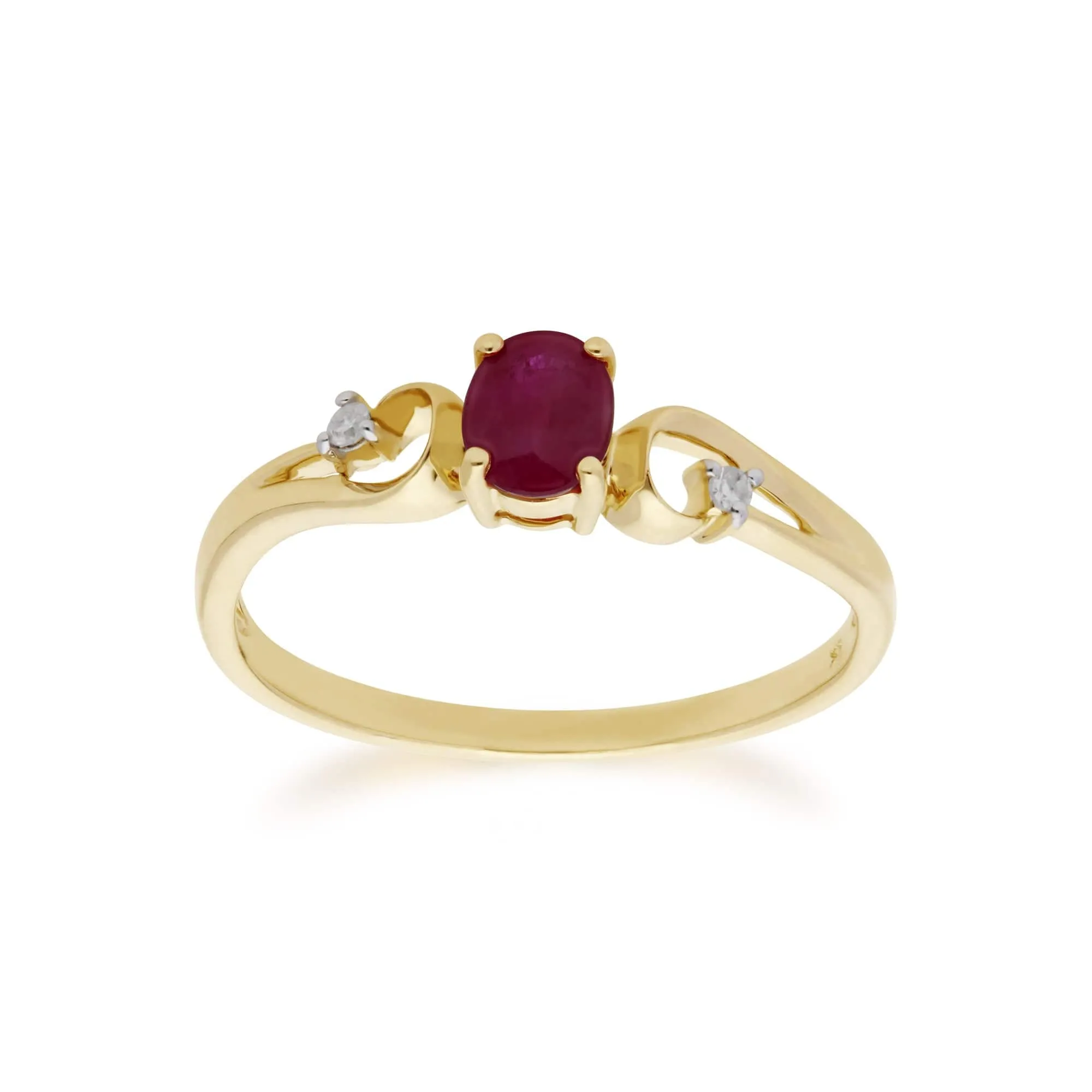Classic Oval Ruby & Two Diamond Ring in 9ct Yellow Gold sold by Gemondo Jewellery