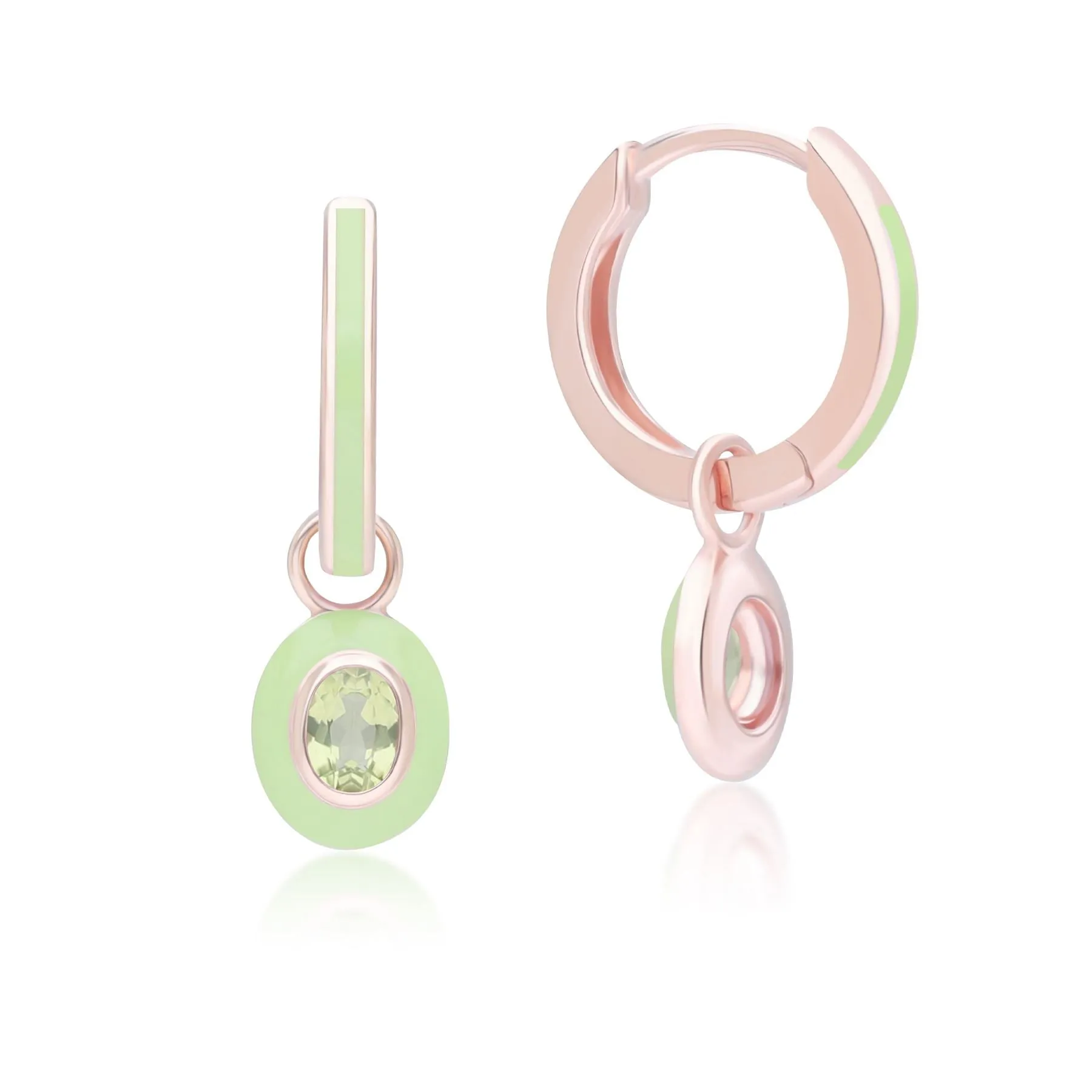 Siberian Waltz Green Enamel & Oval Peridot Hoop Earrings in Rose Gold Plated Sterling Silver sold by Gemondo Jewellery product image thumbnail 2