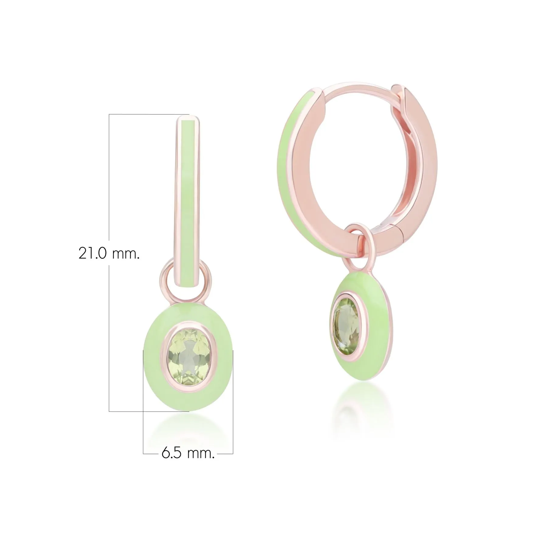 Siberian Waltz Green Enamel & Oval Peridot Hoop Earrings in Rose Gold Plated Sterling Silver sold by Gemondo Jewellery product image thumbnail 3