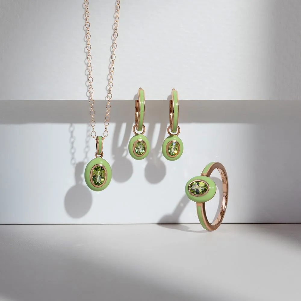 Siberian Waltz Green Enamel & Oval Peridot Hoop Earrings in Rose Gold Plated Sterling Silver sold by Gemondo Jewellery product image thumbnail 4