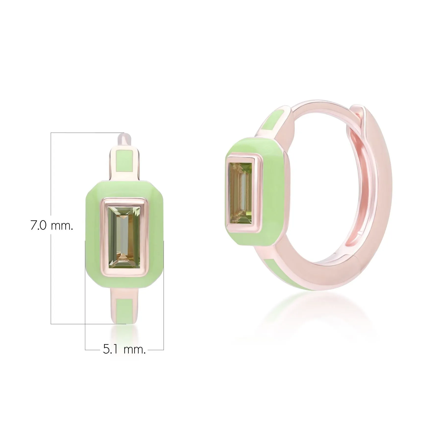 Siberian Waltz Green Enamel & Baguette Peridot Hoop Earrings in Rose Gold Plated Sterling Silver sold by Gemondo Jewellery product image thumbnail 3
