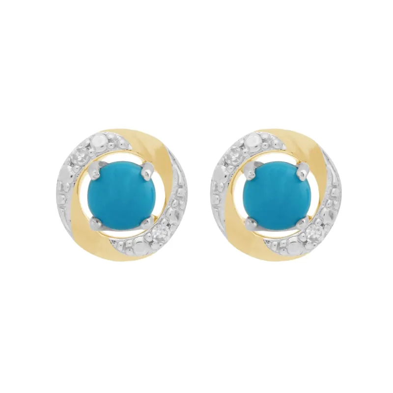 9ct White Gold Turquoise Stud Earrings with Detachable Diamond Halo Ear Jacket in 9ct Yellow Gold sold by Gemondo Jewellery