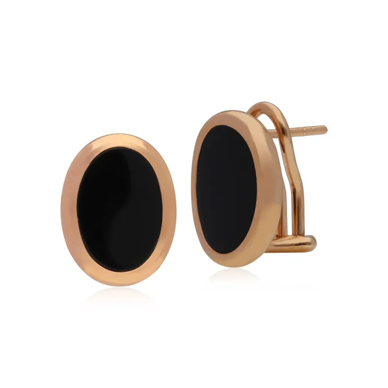 Kosmos Black Onyx Stud Earrings in Rose Gold Plated 925 Sterling Silver sold by Gemondo Jewellery