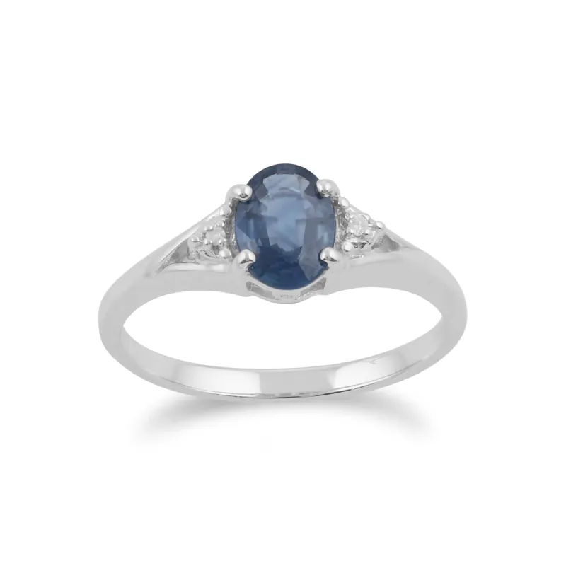 9ct White Gold 1.00ct Kanchanaburi Sapphire & Diamond Single Stone Ring sold by Gemondo Jewellery