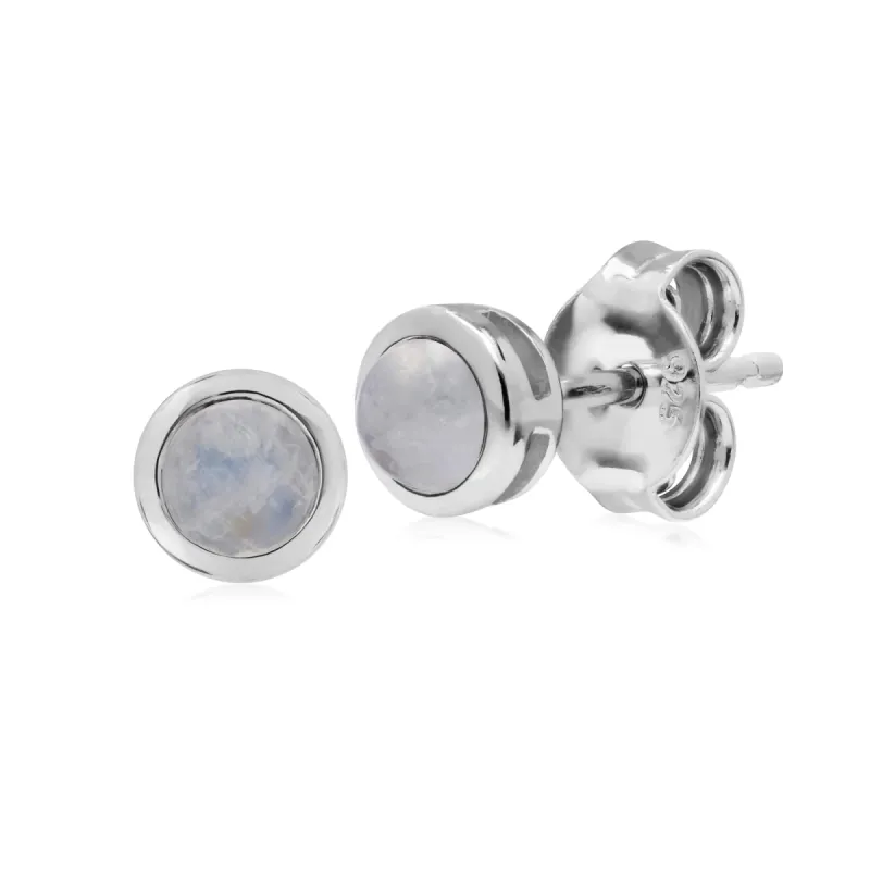 Gemondo Sterling Silver Simple Rainbow Moonstone Bezel Round Stud Earrings sold by Gemondo Jewellery