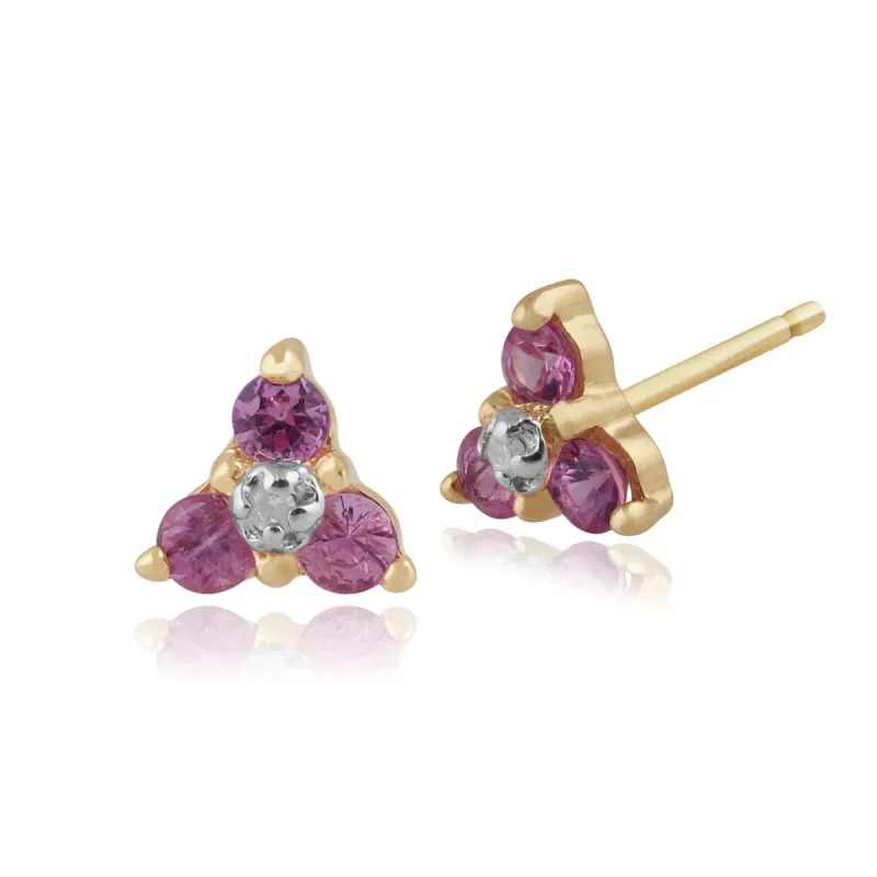 Classic Pink Sapphire & Diamond Cluster Stud Earrings in 9ct Gold sold by Gemondo Jewellery