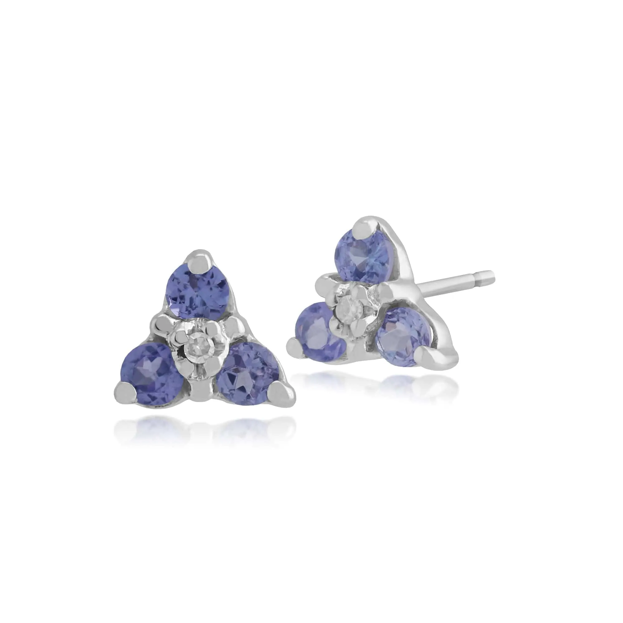Floral Round Tanzanite & Diamond Stud Earrings in 9ct White Gold sold by Gemondo Jewellery