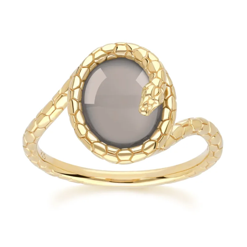 ECFEW™ Black Moonstone Winding Snake Ring In Gold Plated Sterling Silver made by Gemondo Jewellery