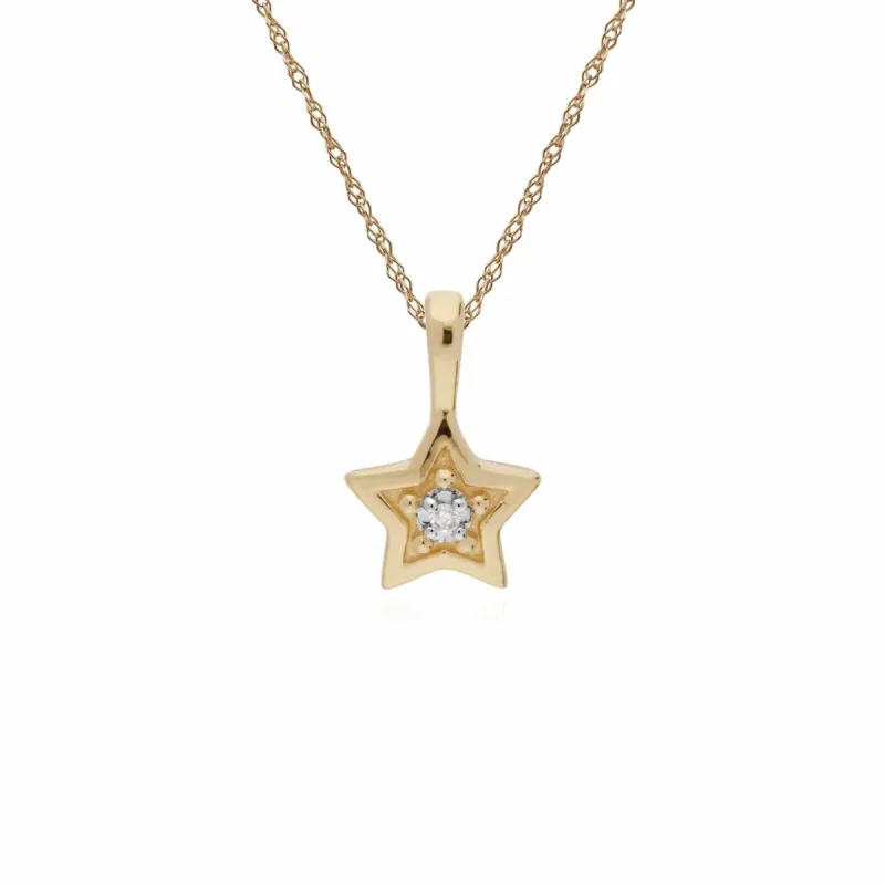 Classic Single Stone Round Diamond Star Pendant in 9ct Yellow Gold sold by Gemondo Jewellery