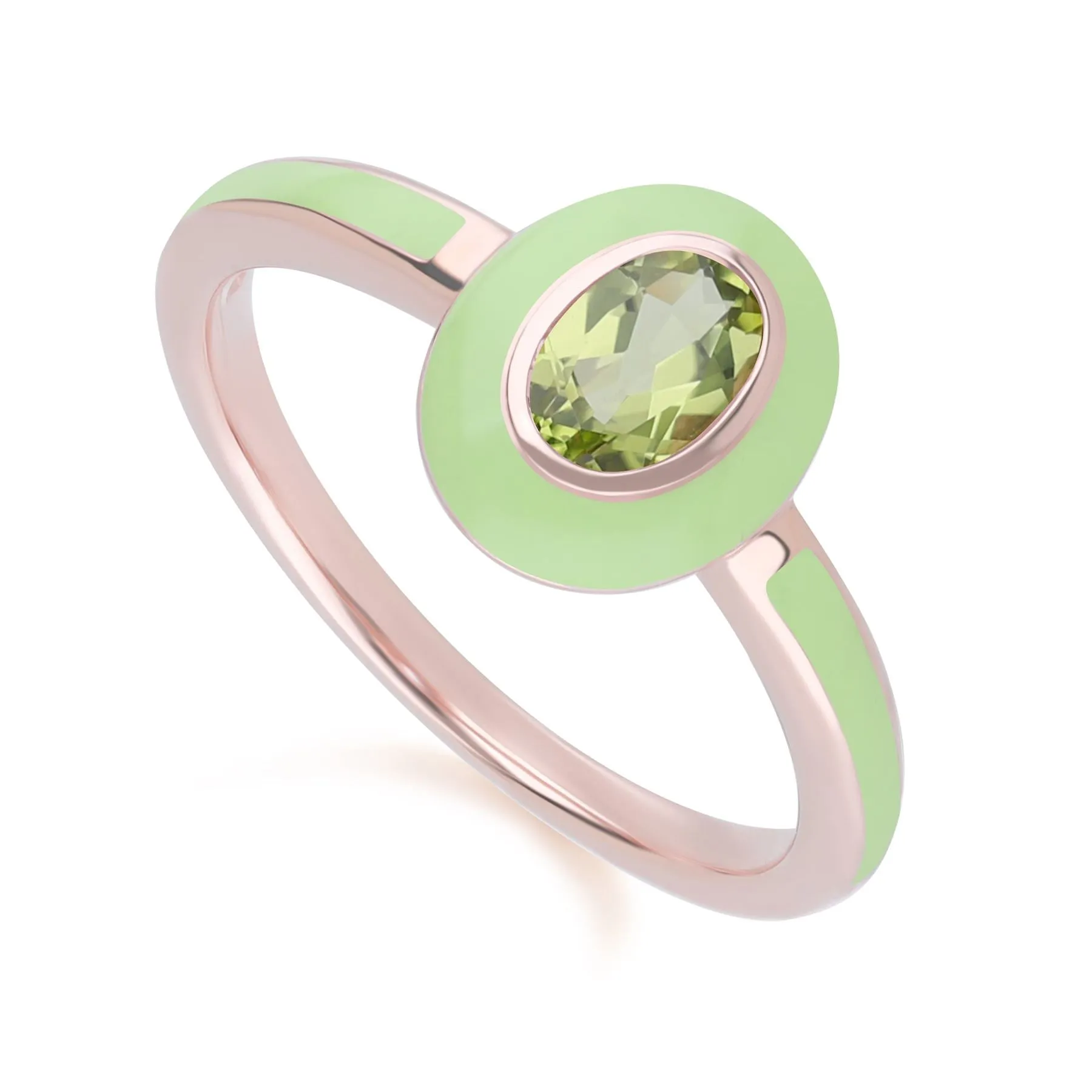 Siberian Waltz Green Enamel & Oval Peridot Ring in Rose Gold Plated Sterling Silver sold by Gemondo Jewellery product image thumbnail 2