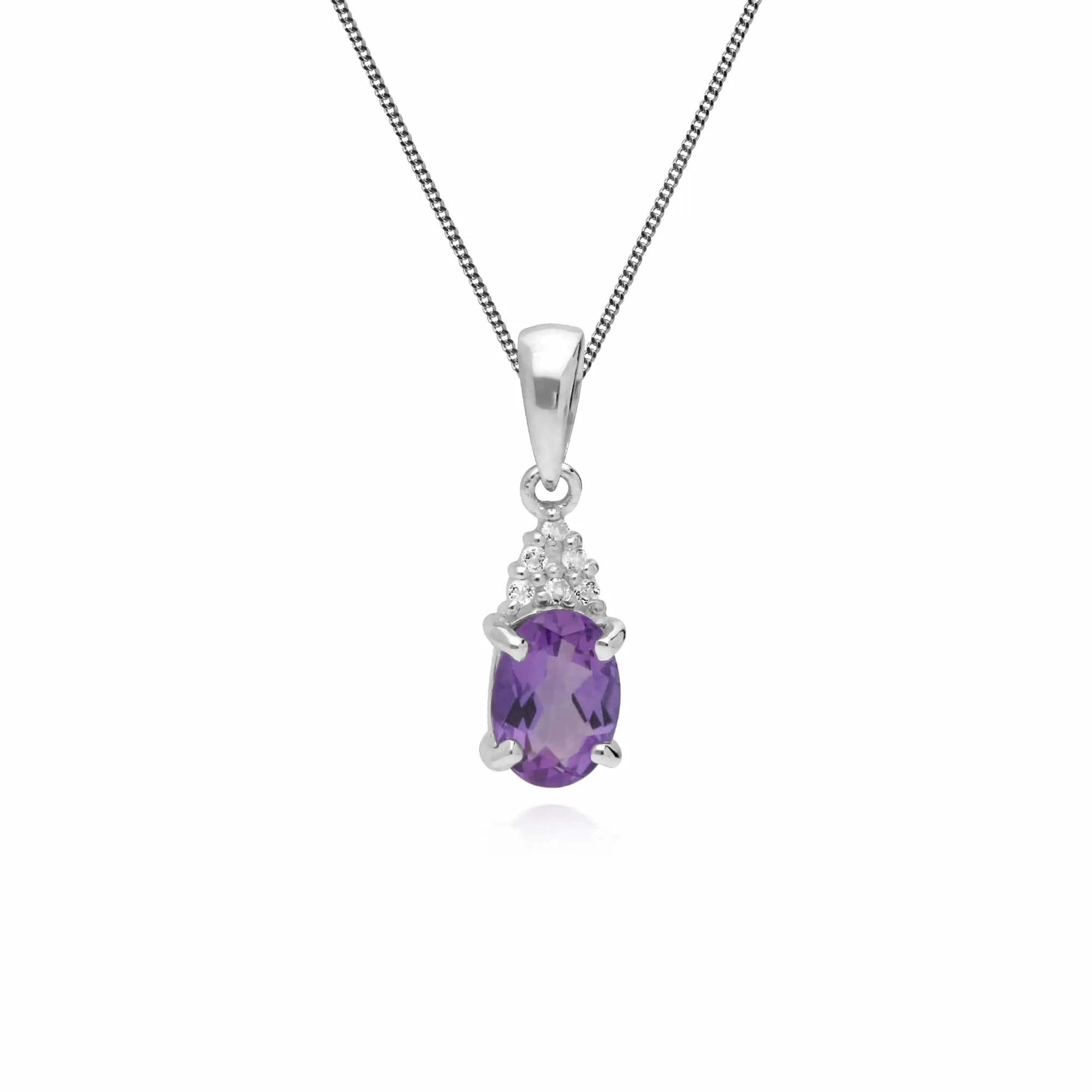 Classic Oval Amethyst & White Topaz Pendant in 925 Sterling Silver sold by Gemondo Jewellery