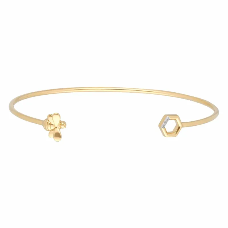 Honeycomb Inspired Diamond Hexagon Bee Bangle in 9ct Yellow Gold sold by Gemondo Jewellery
