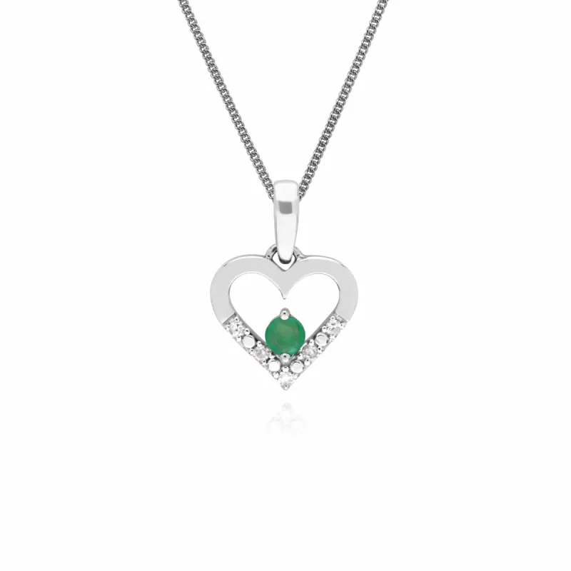 Classic Emerald & Diamond Love Heart Shaped Pendant in 9ct White Gold sold by Gemondo Jewellery