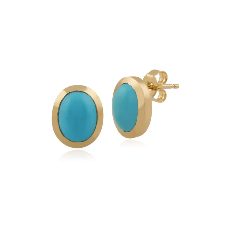 Turquoise Classic Oval Framed  Stud Earrings In 9ct Yellow Gold sold by Gemondo Jewellery