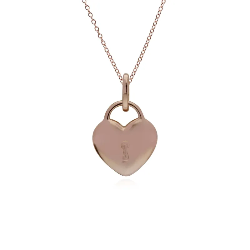 Classic Rose Gold Plated Plain Heart Padlock Charm Pendant in 925 Sterling Silver sold by Gemondo Jewellery
