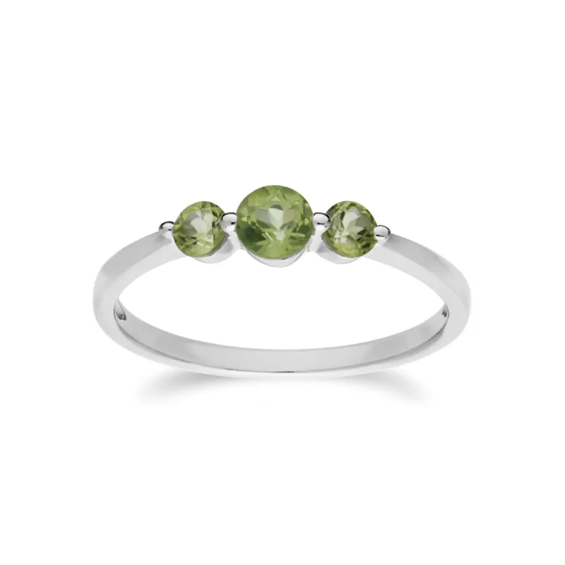 Essential Round Peridot Three Stone Gradient Ring in 925 Sterling Silver sold by Gemondo Jewellery