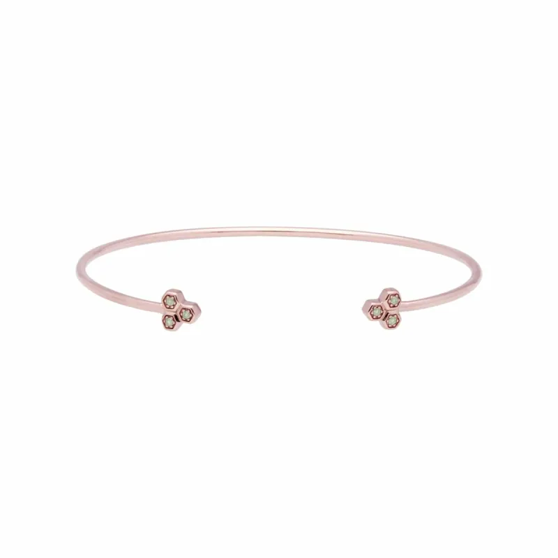 Peridot Trilogy Geometric Bangle in 9ct Rose Gold sold by Gemondo Jewellery