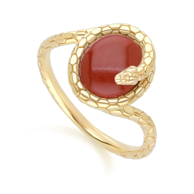 ECFEW™ Red Jasper Winding Snake Ring In Gold Plated Sterling Silver sold by Gemondo Jewellery