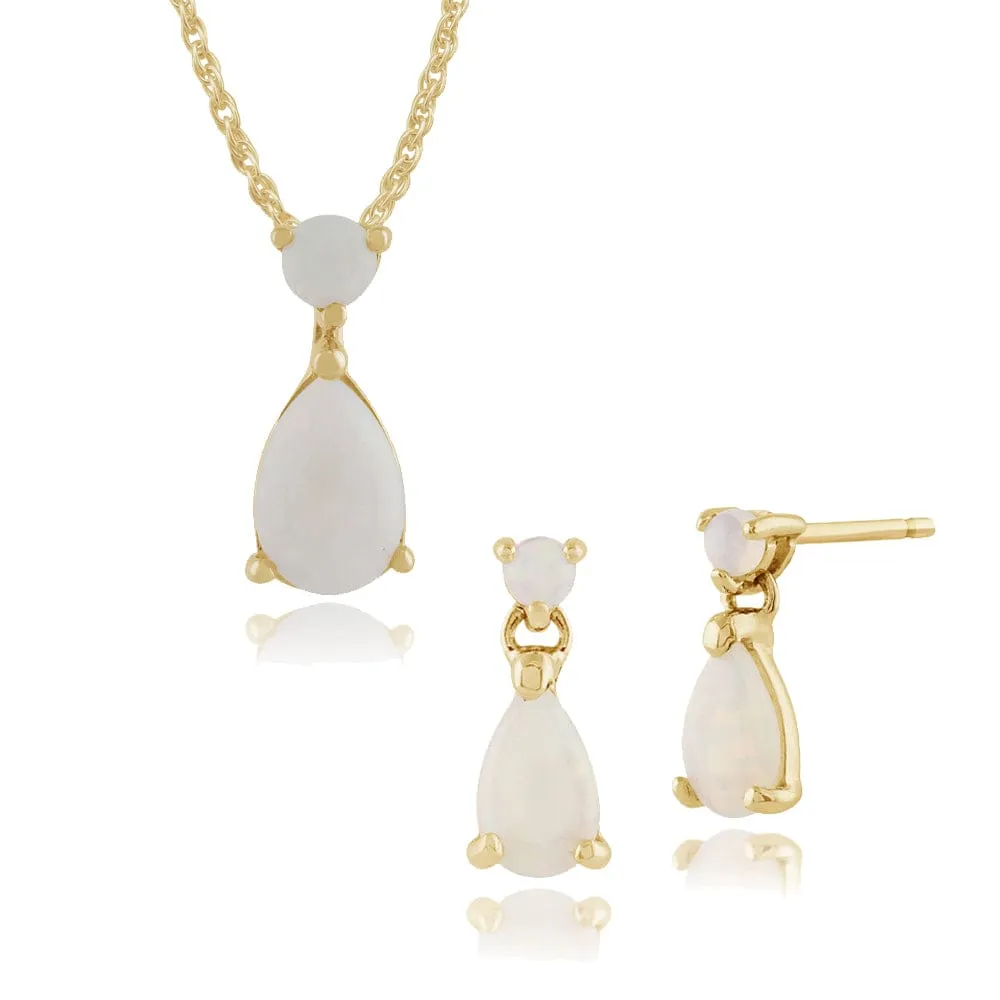 Classic Pear Opal Cabochon Drop Earrings & Pendant Set in 9ct Yellow Gold sold by Gemondo Jewellery