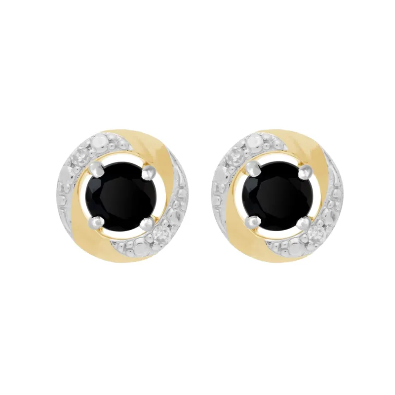 9ct White Gold Black Onyx Stud Earrings with Detachable Diamond Halo Ear Jacket in 9ct Yellow Gold sold by Gemondo Jewellery