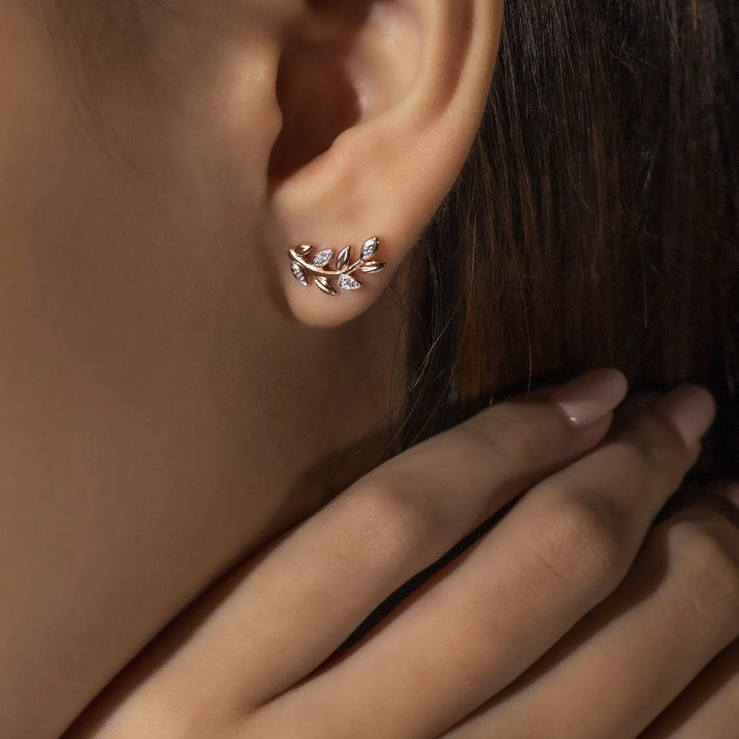 O Leaf Diamond Stud Earrings in 9ct Rose Gold sold by Gemondo Jewellery product image thumbnail 2