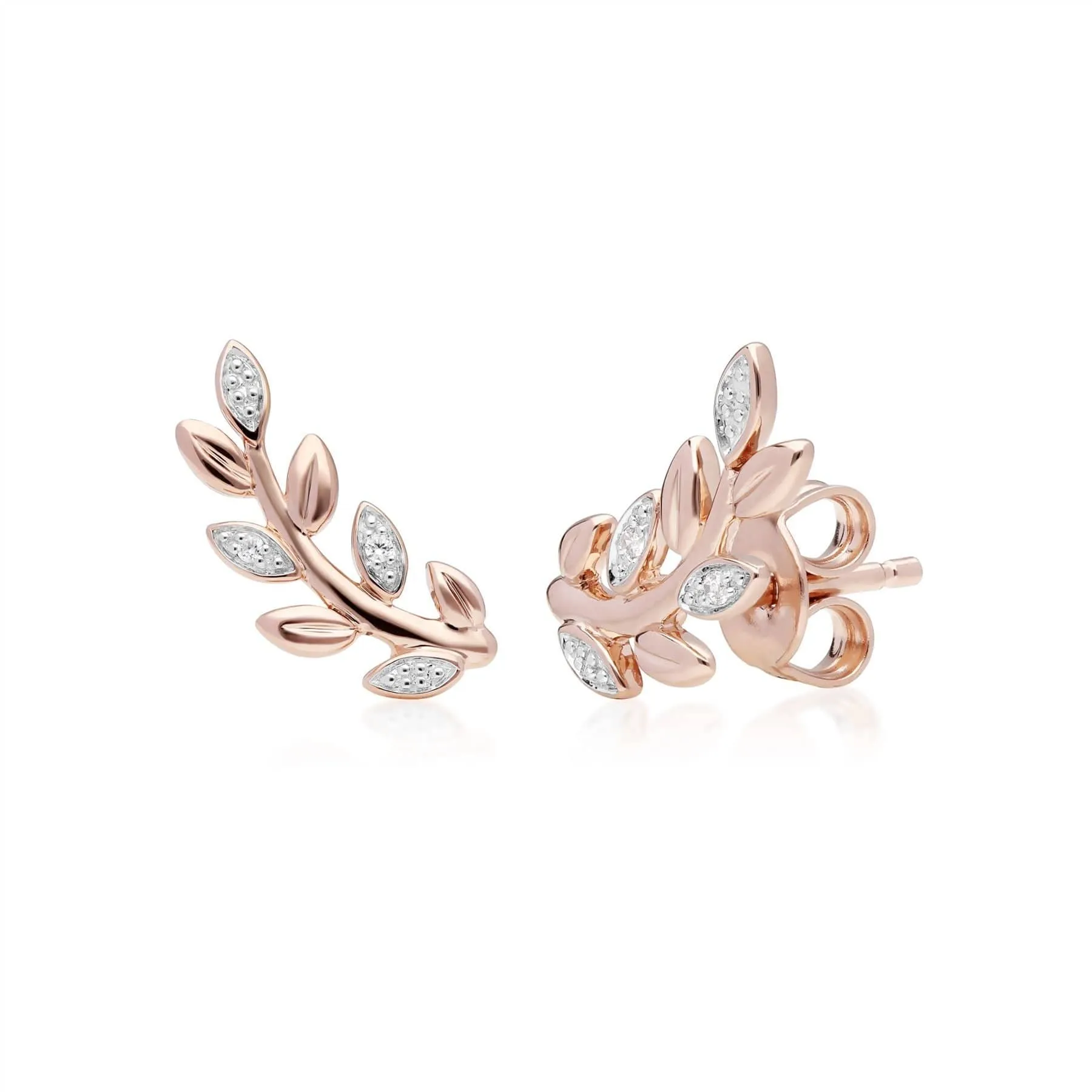 O Leaf Diamond Stud Earrings in 9ct Rose Gold sold by Gemondo Jewellery