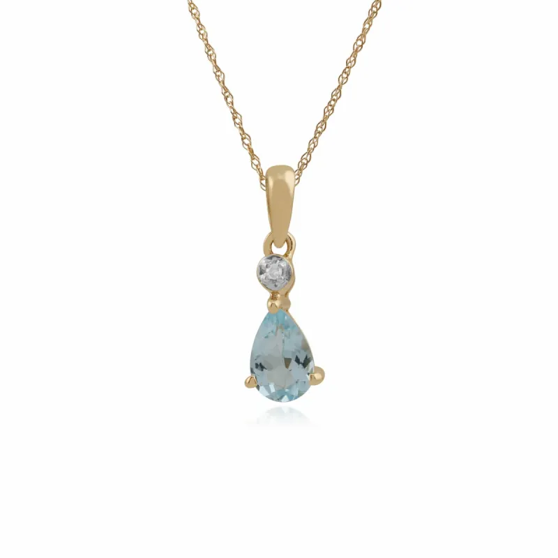 Classic Pear Aquamarine & Diamond Pendant in 9ct Yellow Gold sold by Gemondo Jewellery