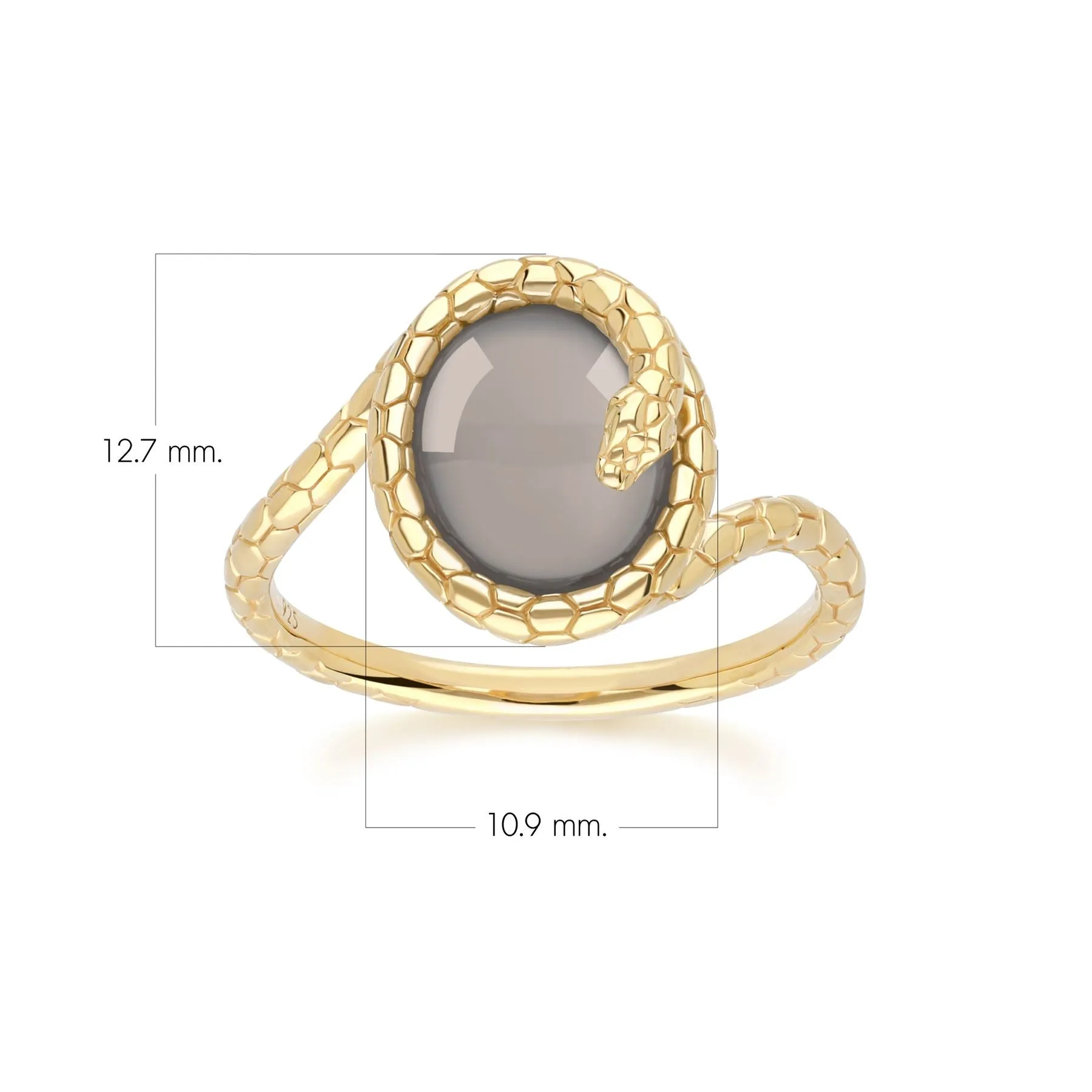 ECFEW™ Black Oval Moonstone Winding Snake Ring In Gold Plated Sterling Silver sold by Gemondo Jewellery product image thumbnail 5