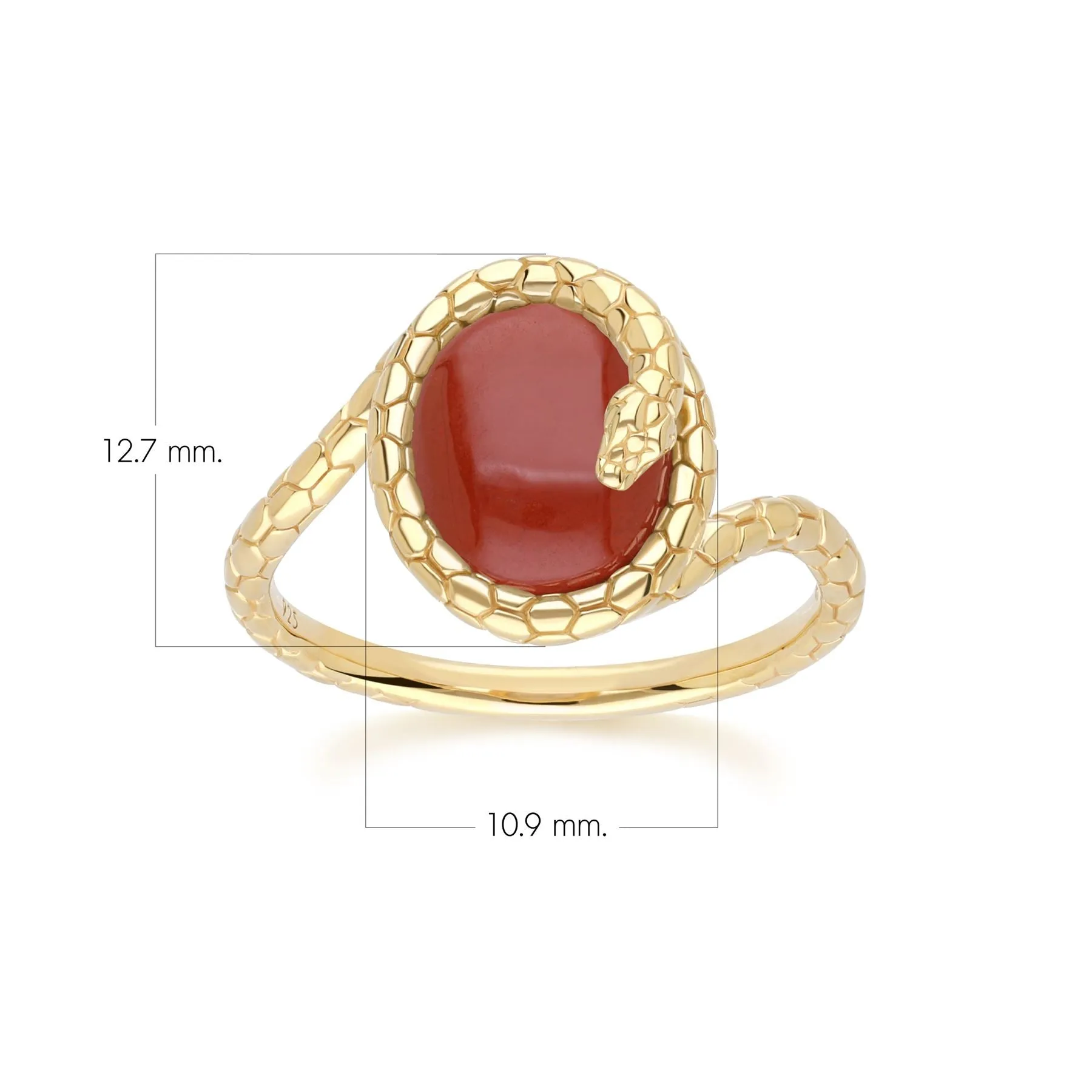 ECFEW™ Red Jasper Winding Snake Ring In Gold Plated Sterling Silver sold by Gemondo Jewellery product image thumbnail 3