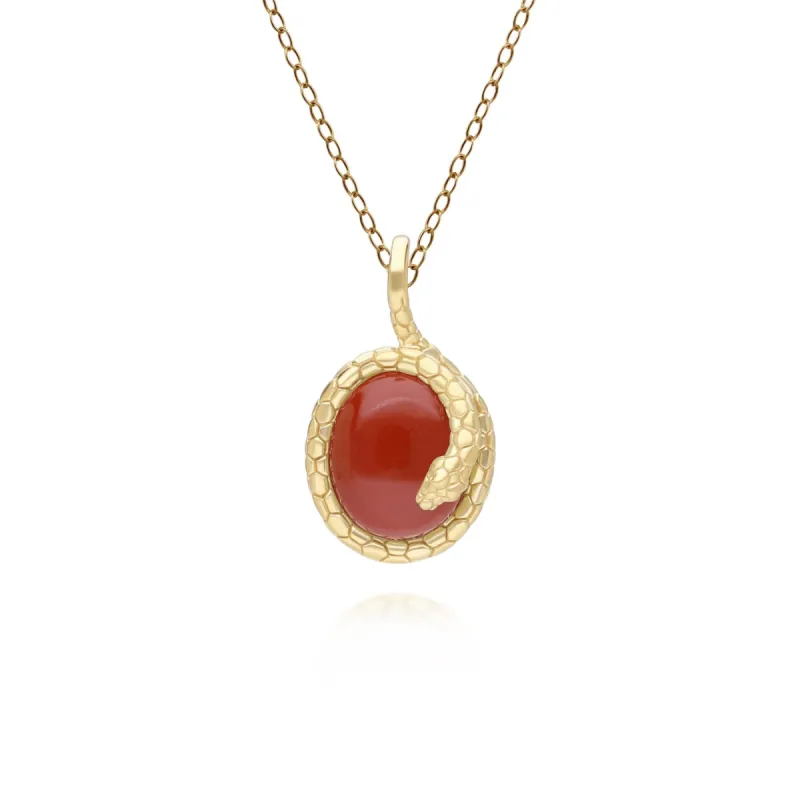 ECFEW™ Red Jasper Winding Snake Pendant Necklace In Gold Plated Sterling Silver sold by Gemondo Jewellery