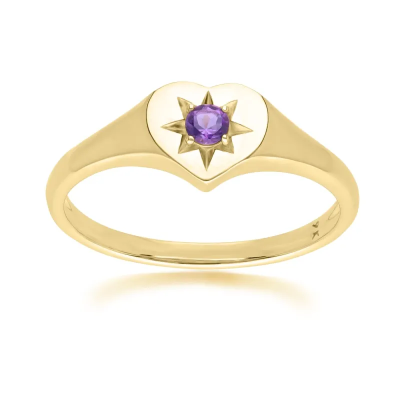 ECFEW™ 'The Liberator' Amethyst Heart Ring in 9ct Yellow Gold sold by Gemondo Jewellery