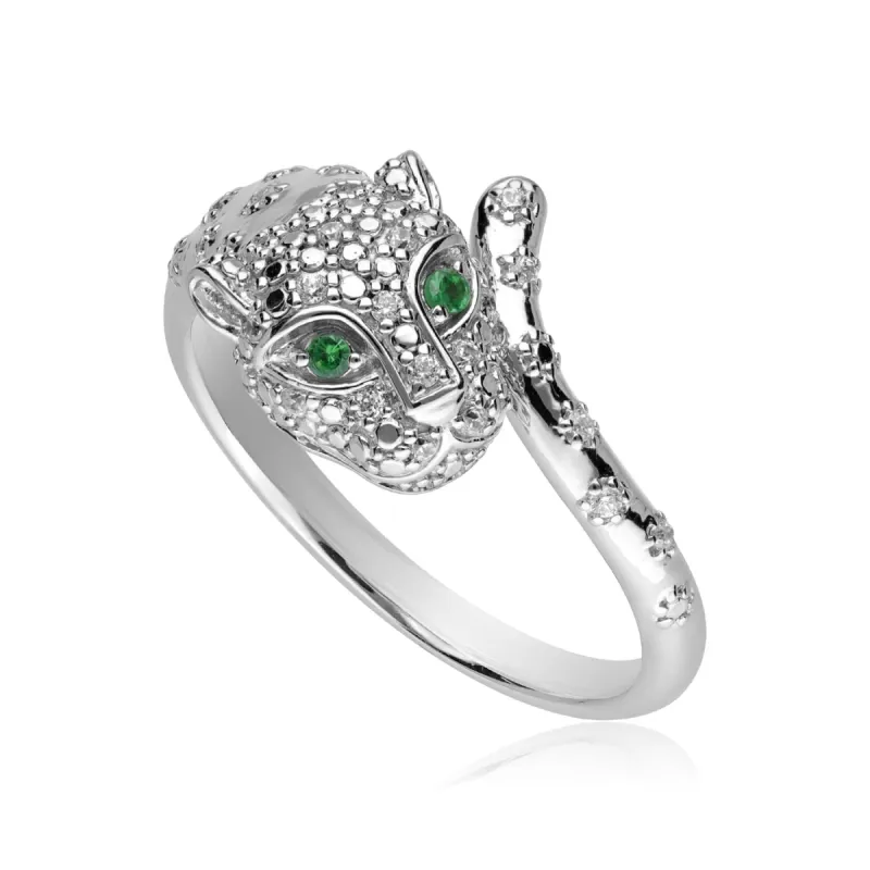 ECFEW™ 'The Unifier' Tsavorite & Diamond Cheetah Ring in 9ct White Gold sold by Gemondo Jewellery