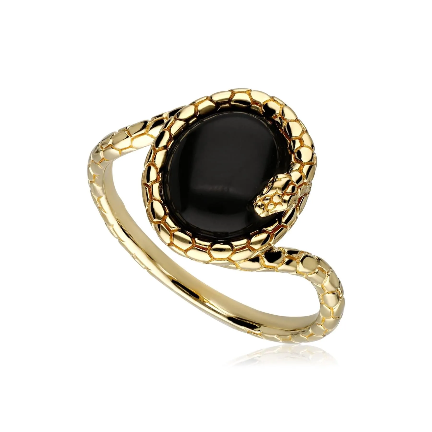 ECFEW™ Onyx Winding Snake Ring In Gold Plated Sterling Silver sold by Gemondo Jewellery