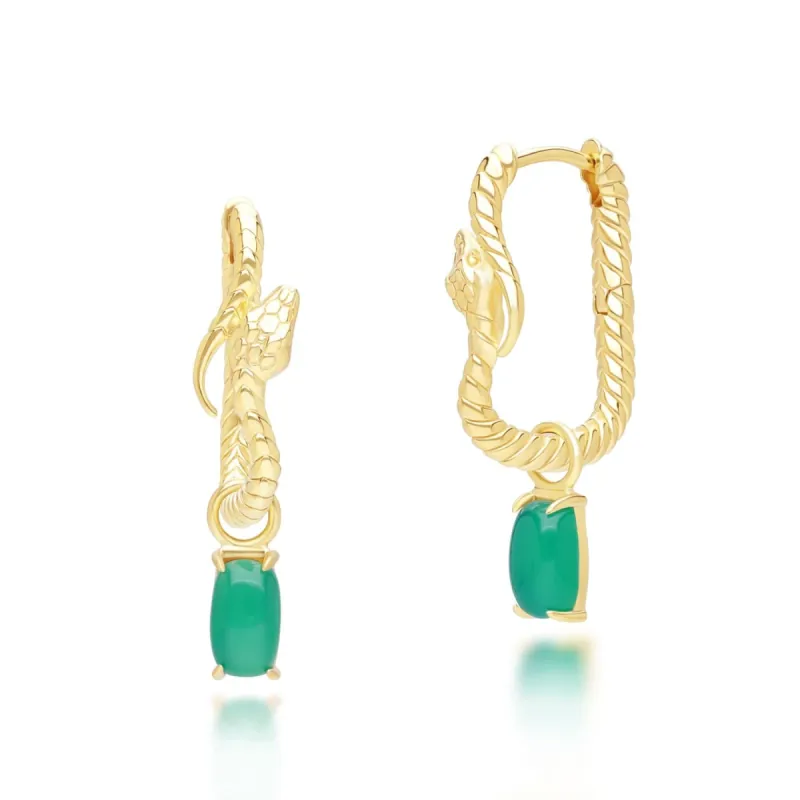 ECFEW™ Chalcedony Snake Dangle Hoop Earrings in Gold Plated Sterling Silver sold by Gemondo Jewellery