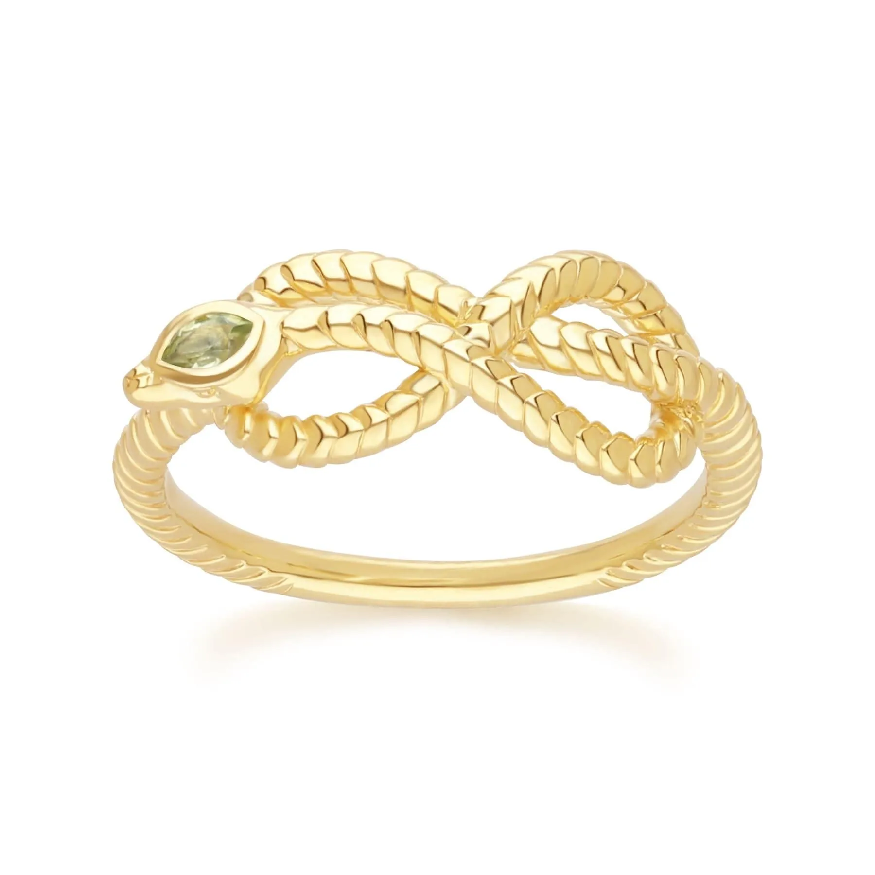 ECFEW™ Peridot Winding Snake Ring in Gold Plated Sterling Silver sold by Gemondo Jewellery