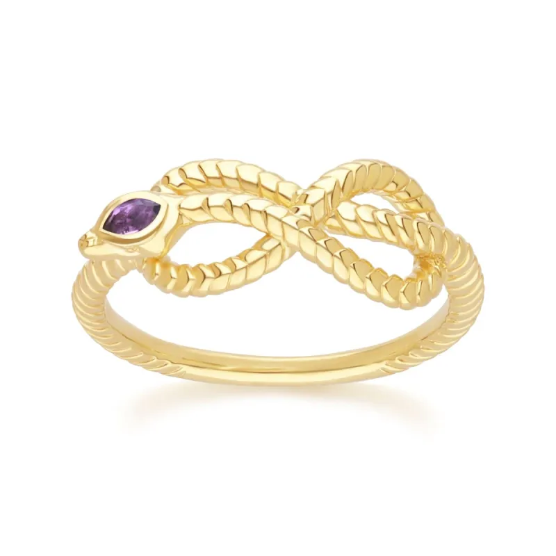 ECFEW™ Amethyst Winding Snake Ring in Gold Plated Sterling Silver sold by Gemondo Jewellery