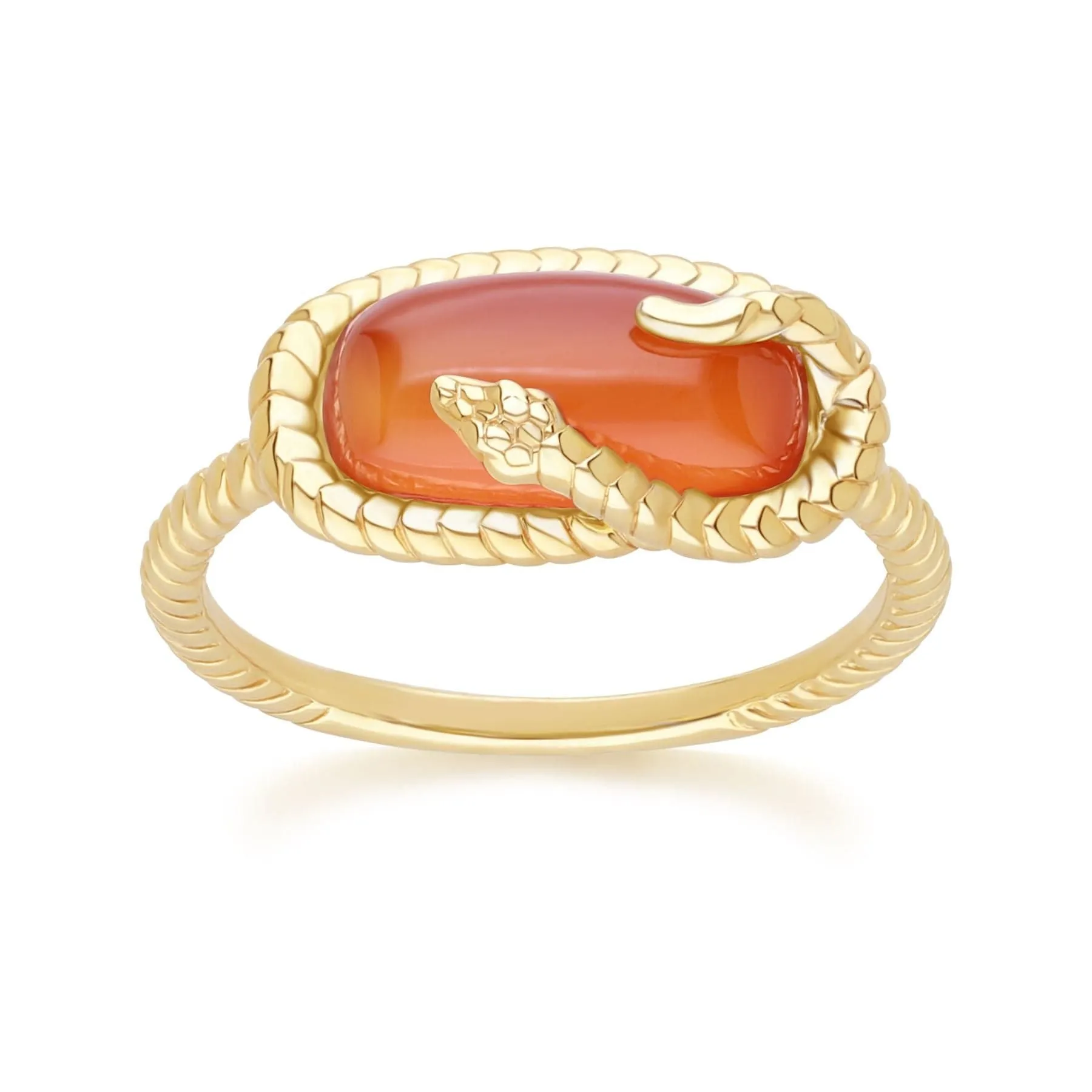 ECFEW™ Carnelian Snake Ring in Gold Plated Sterling Silver sold by Gemondo Jewellery