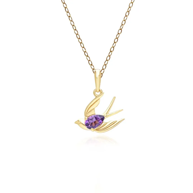 ECFEW™ Creator Amethyst Hummingbird Pendant Necklace in Gold Plated Sterling Silver sold by Gemondo Jewellery