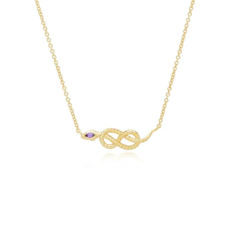 ECFEW™ Amethyst Winding Snake Pendant Necklace in Gold Plated Sterling Silver sold by Gemondo Jewellery