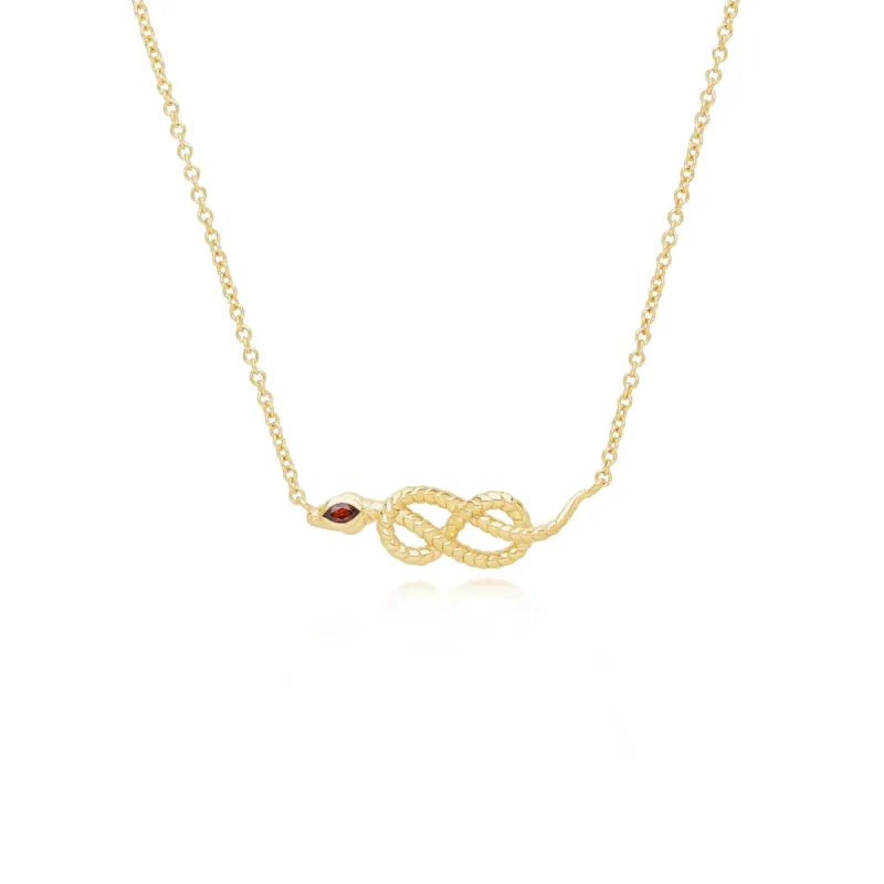 ECFEW™ Garnet Winding Snake Pendant Necklace in Gold Plated Sterling Silver sold by Gemondo Jewellery
